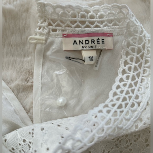 ANDREE BY UNIT White Lace Blouse, 1X - Picture 9 of 13